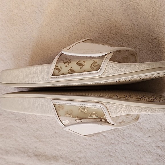 Jimmy Choo Womens White Slide Sandals With Clear Gold JCs Size 9 Preowned - Picture 7 of 12